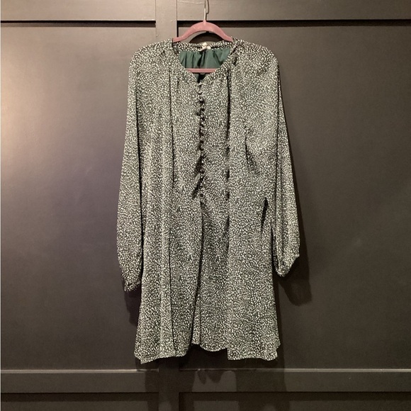 Joie Limited Edition Balloon Long Sleeve Green Flowy Chiffon Fall Mini Dress - Picture 3 of 9